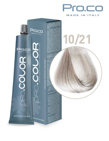 Vopsea de par profesionala PRO.COLOR 100 ml - Pro.Co - 10/21 BLOND EXTRA DESCHIS IRISE CENUSIU