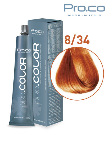 Vopsea de par profesionala PRO.COLOR 100 ml - Pro.Co - 8/34 BLOND DESCHIS AURIU ARAMIU