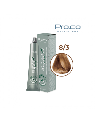 Vopsea de par profesionala fara amoniac SUPERB.COLOR 100 ml - Pro.Co - 8/3 BLOND DESCHIS AURIU